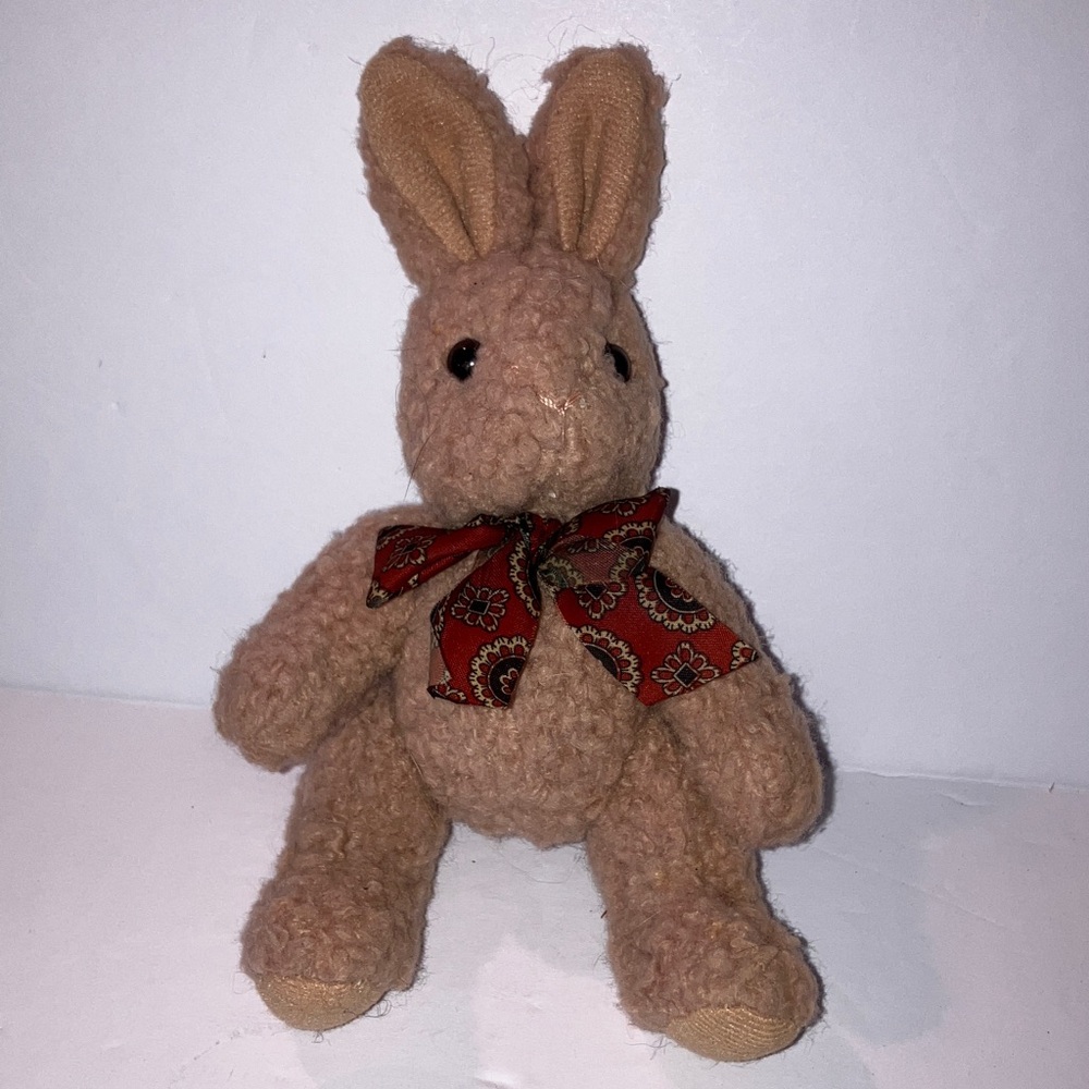 Vintage Brown Plush Bunny with‎ Bow 7”